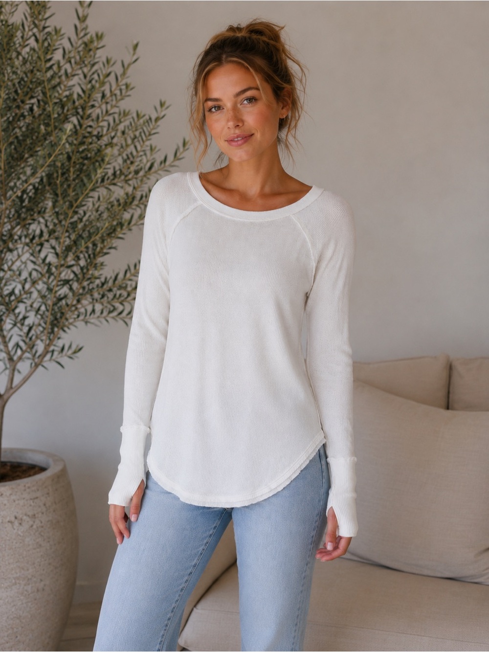 We The Free Ivory Long Sleeve Thermal Tee